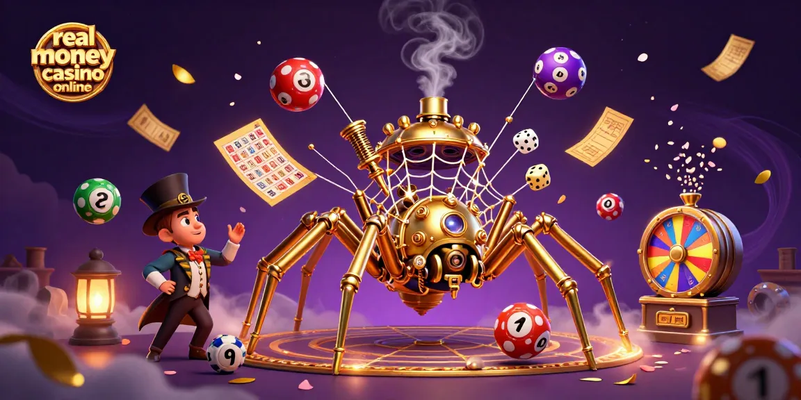 Experience the thrill of real money casino online with a dynamic 3D illustration featuring steampunk elements and exciting game motifs.